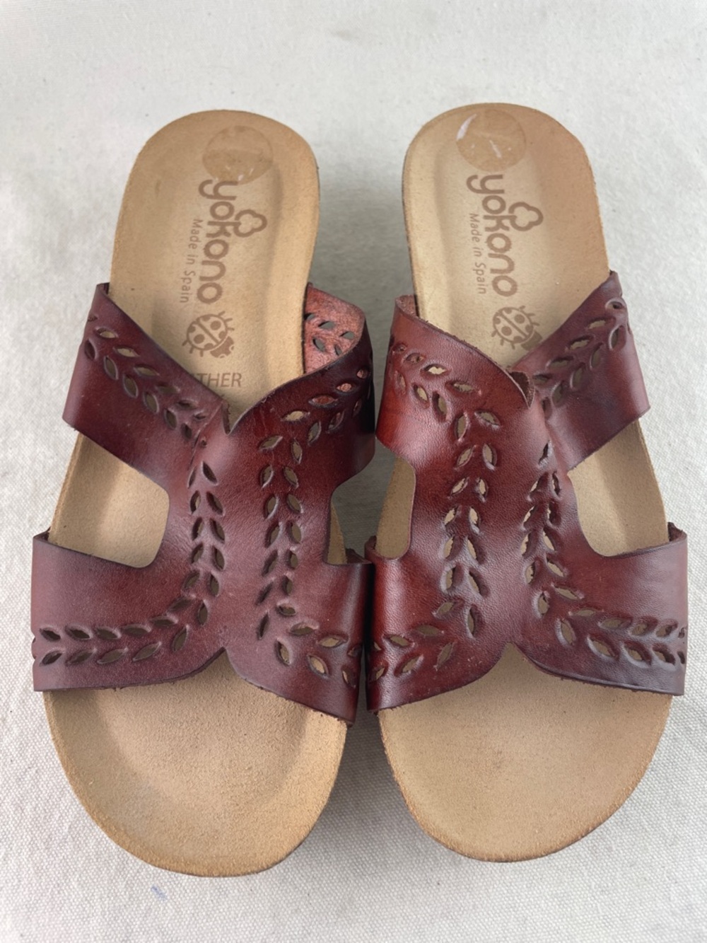 Yokono Women's Brown Leather Cutout Slide Sandals